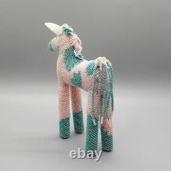 Zuni-Pink and Aqua Beaded Horse by Patsy Waikaniwa-Native American Beadwork