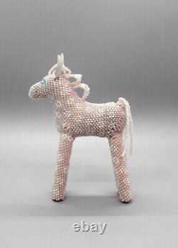 Zuni-Pink and White Beaded Horse by Patsy Waikaniwa-Native American Beadwork