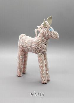 Zuni-Pink and White Beaded Horse by Patsy Waikaniwa-Native American Beadwork